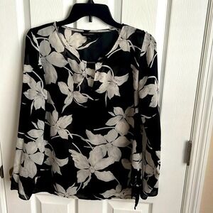 Banana Republic Floral Print Black Long Sleeve Blouse Top XS
